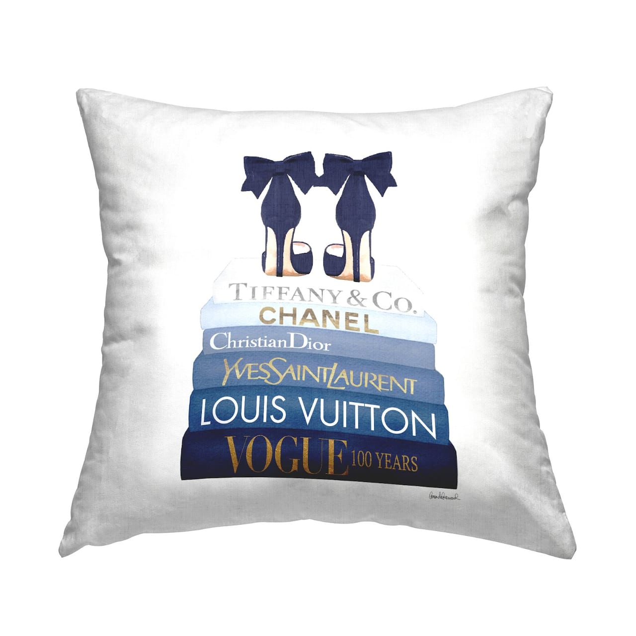 Stupell Industries Navy Blue Fashion Heels Glam Brand Bookstack Throw Pillow, 18" x 18"